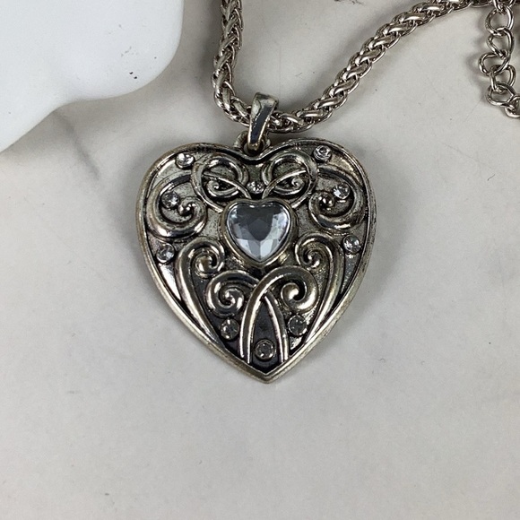 Vintage Romantic Silver Heart‎ rhinestones Necklace Chain - Picture 5 of 12